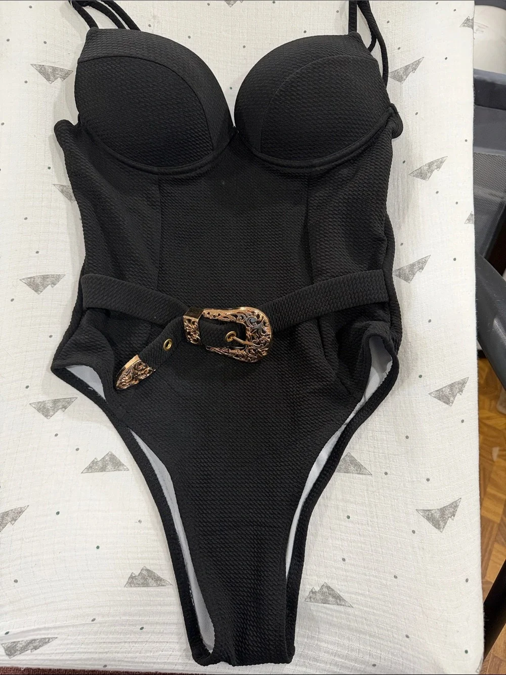 SHEIN Black One-Piece Swimsuit with Decorative Gold Buckle - Picture 2 of 2